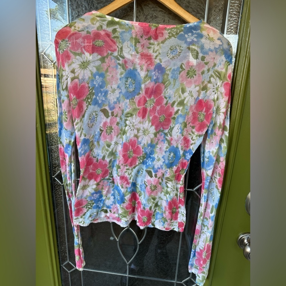 Medium Sheer Floral Feminine Cottage Fairy Long Sleeve Button Cardigan Cotton - Picture 5 of 6